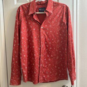 MTailor Shirt Mens M Red BBQ Pattern Long Sleeve Button Up Modern Preppy